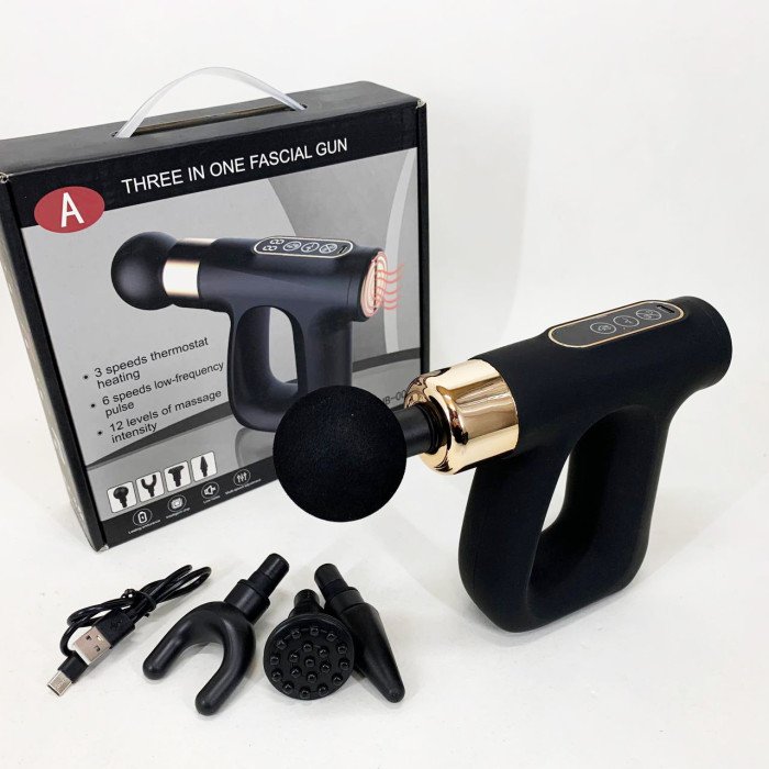 Ударний Перкусійний масажер для тіла та м'язів Масажний пістолет EM HB-007 акумуляторний чорний