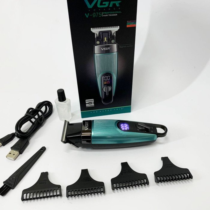 Машинка для стрижки волосся VGR V-975 тример для бороди та вусів. Колір: зелений