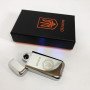 Дугова електроімпульсна запальничка USB Герб України індикатор заряду, ліхтарик HL-442. Колір: срібло