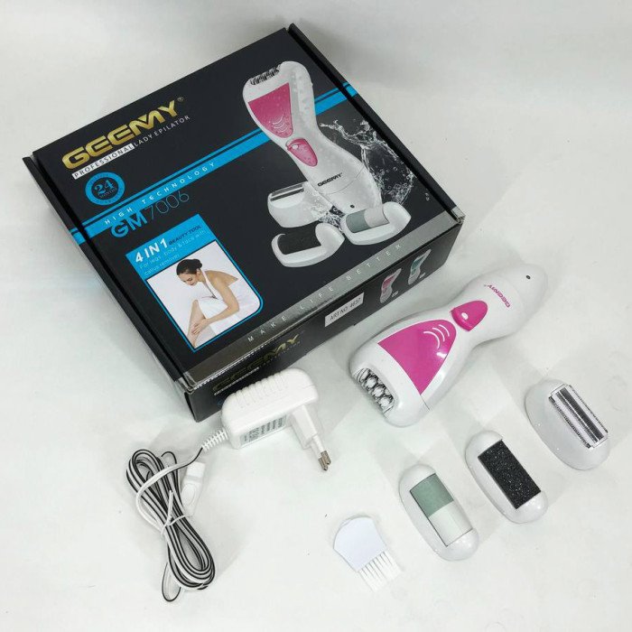 Епілятор Gemei GM-7006 4в1 - Професійний бездротовий епілятор бритва з насадками триммер + пемза