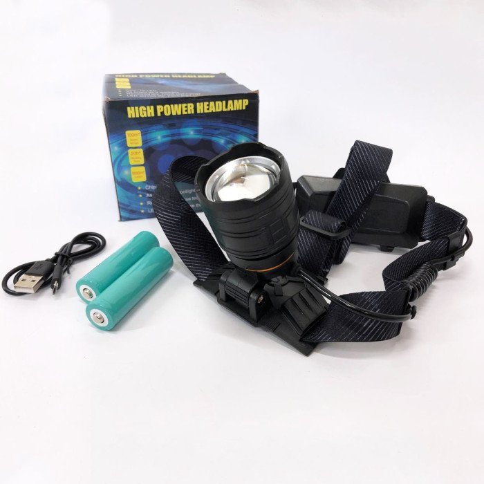 Ліхтар налобний потужний Bailong BL-8075-2-GT100, 3 режими, Zoom, алюміній, акумулятор 2*18650, USB кабель