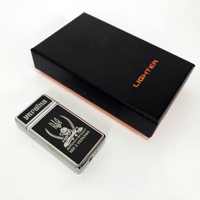 Запальничка газова в подарунковій коробці Доброго вечора! Ми з України! (гостре полум'я) HL-489. Колір: срібло