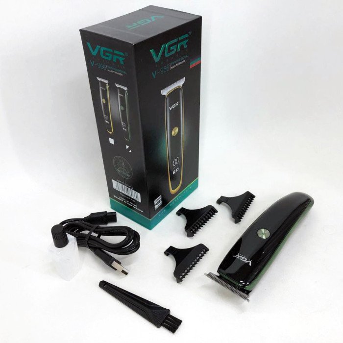 Тример для стрижки волосся та бороди VGR V-966 LED Display, професійна електробритва. Колір: зелений