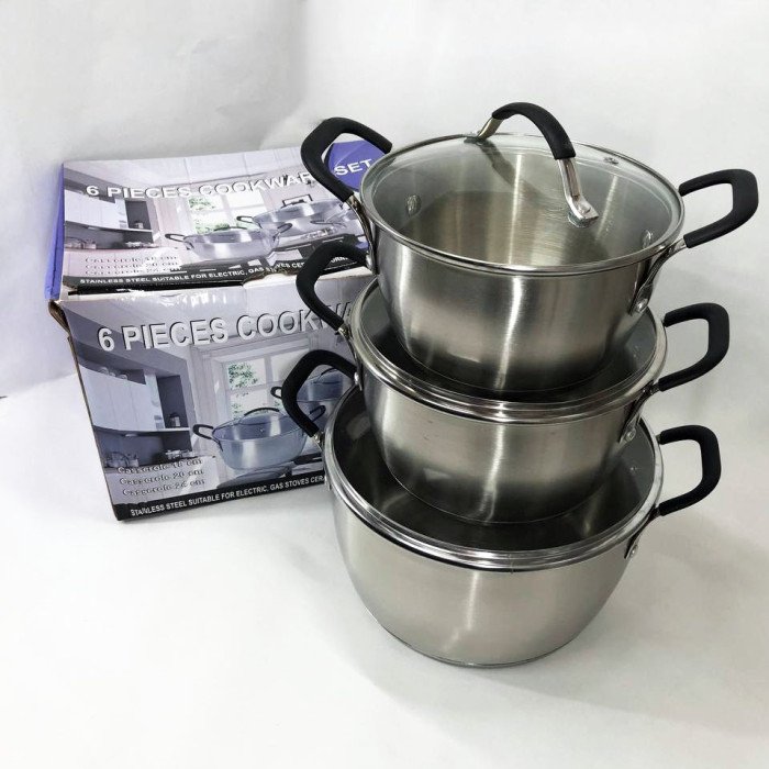 Набір каструль 6 предметів LB-1891 із нержавіючої сталі зі скляною кришкою, набори каструль