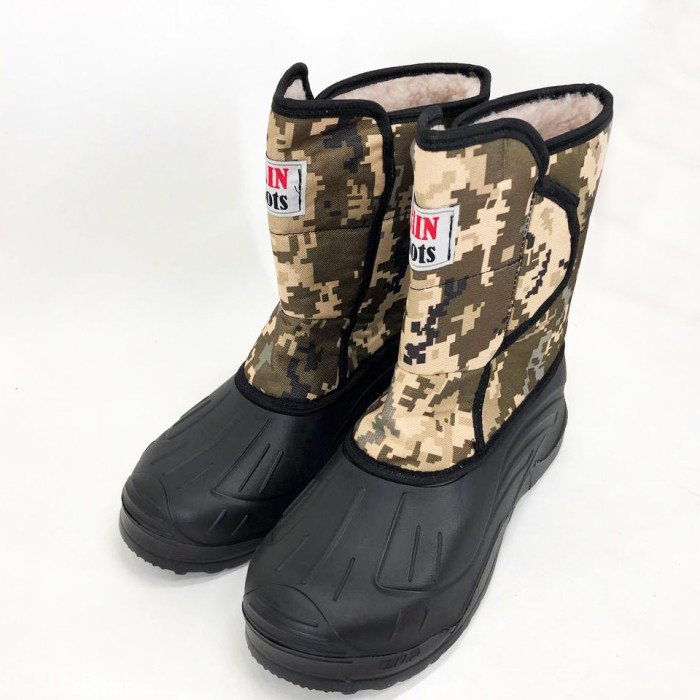 Чоботи чоловічі утеплені. Розмір 42, гумові чоботи зимовий утеплювач. Колір: жовтий піксель