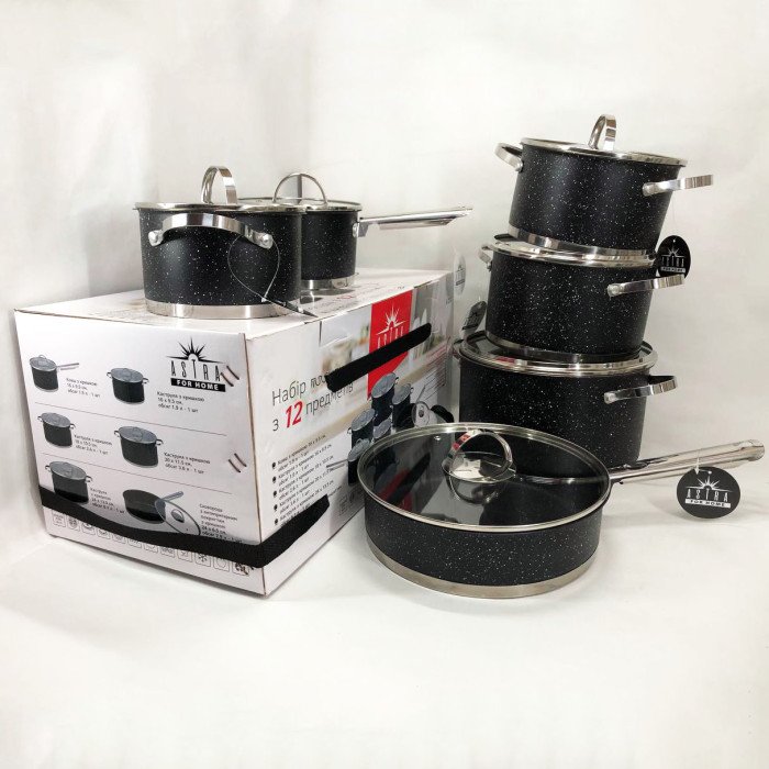 Набір посуду 12 предметів ASTRA A-2512, набір посуду для електричних плит, збірний набір каструль