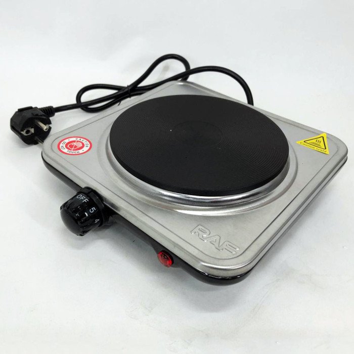 Електроплита на 1 конфорку RAF-8843 1000 Вт із нержавіючої сталі дискова, міні електроплита