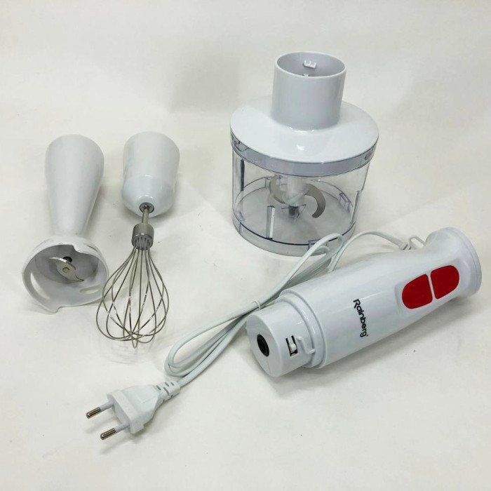 Блендер 3в1 Rainberg RB-2243 500W занурювальний блендер подрібнювач для молочних коктейлів. Колір: білий