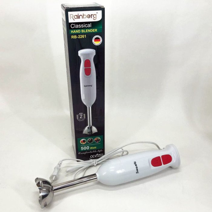 Блендер занурювальний Rainberg RB-2261 - 500 Вт, міксер блендер ручний, блендер для кухні. Колір: білий