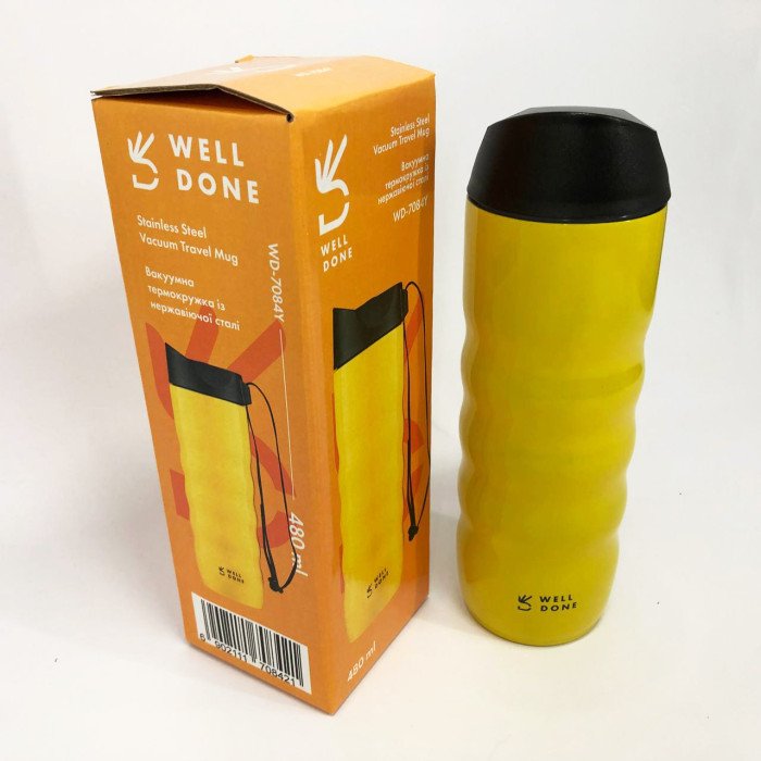 Термокухоль Well Done WD-7084Y вакуумний 480 мл, Термос для питної води, Якісний термос для дому