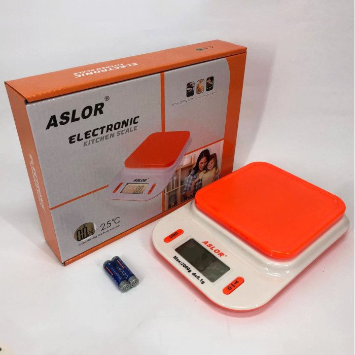 Ваги кухонні 109, 2 кг (0.1 г), термометр, електронні ваги для продуктів. Колір: помаранчевий