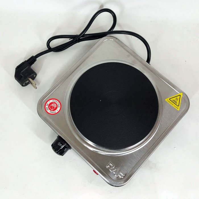 Електроплита на 1 конфорку RAF-8843 1000 Вт із нержавіючої сталі дискова, міні електроплита