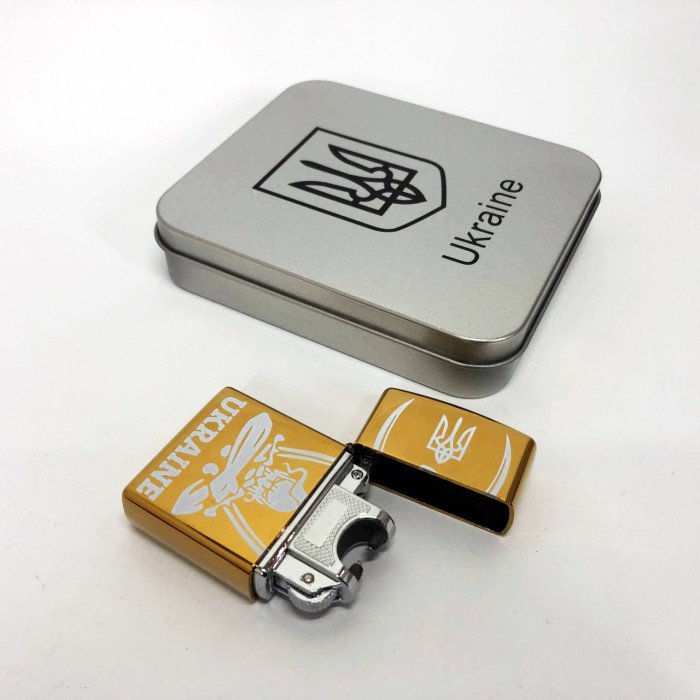 Дугова електроімпульсна запальничка USB Україна (металева коробка) HL-449. Колір: золотий