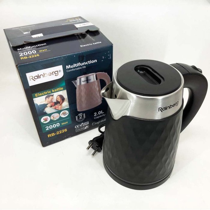 Чайник електричний Rainberg RB-2226 з нержавіючої сталі 2000Вт 2л. Колір: чорний
