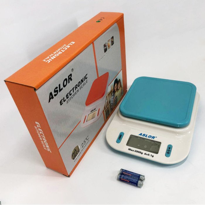 Ваги кухонні 109, 2 кг (0.1 г), термометр, електронні ваги для продуктів. Колір: блакитний