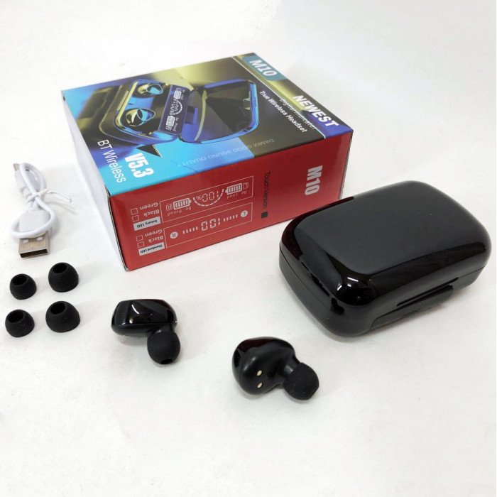 Бездротові навушники M10 з мікрофоном та док станцією-кейсом, бездротові bluetooth навушники-гарнітура