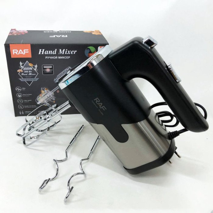 Міксер ручний на кухню RAF R-6630 5 швидкостей 2 насадки 300 W, двовінчиковий міксер, міксер для збивання