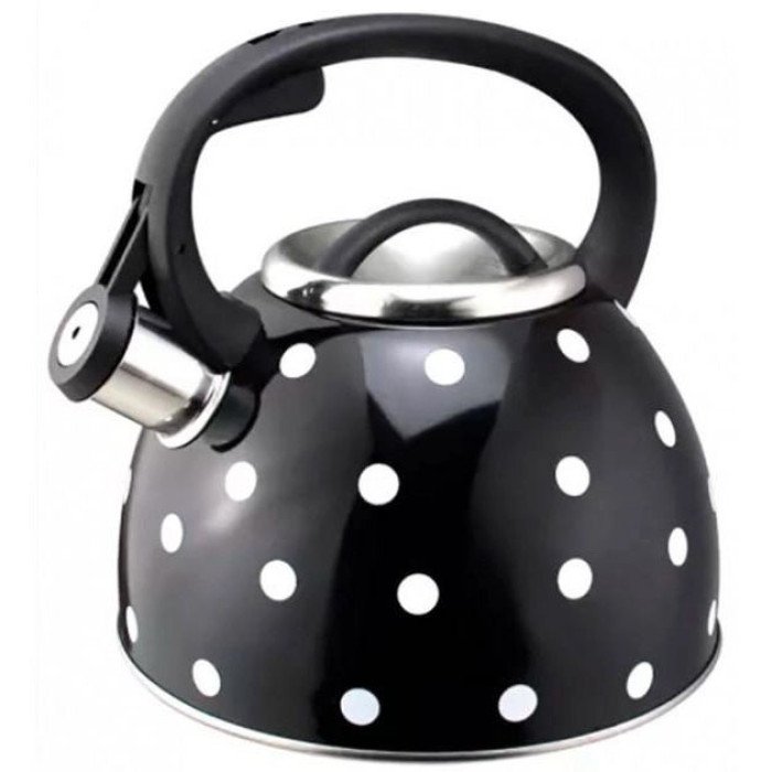 Чайник із свистком для газової плити Unique UN-5301 2,5л горошок, гарний чайник. Колір: чорний