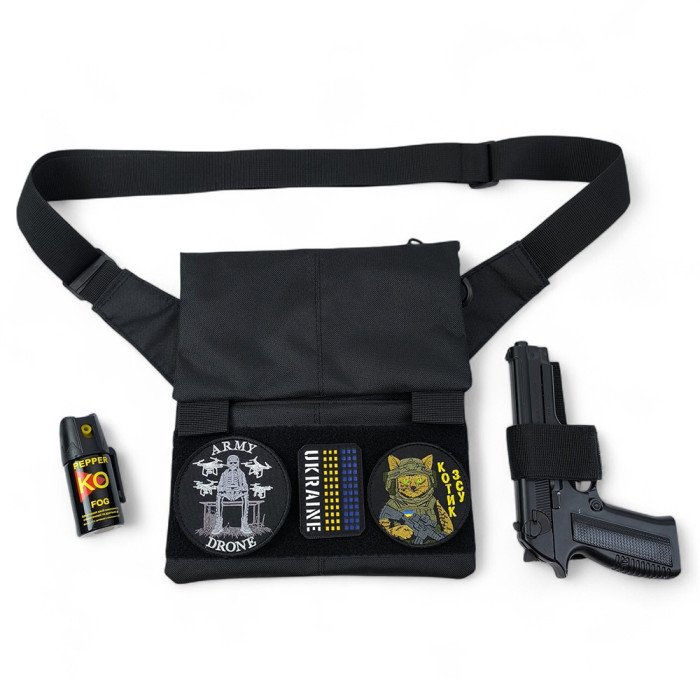 Сумка месенджер З КОБУРОЮ. Тактична сумка з тканини, 3 кишені, патч-панель, Cordura