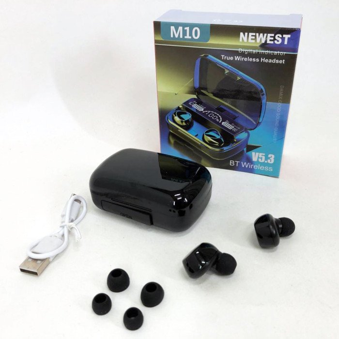 Бездротові навушники M10 з мікрофоном та док станцією-кейсом, бездротові bluetooth навушники-гарнітура