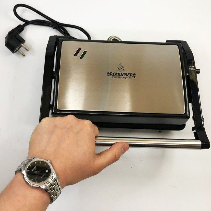 Гриль притискний Crownberg CB-1064, Електричний контактний гриль для дому, електрогриль барбекю 750Вт