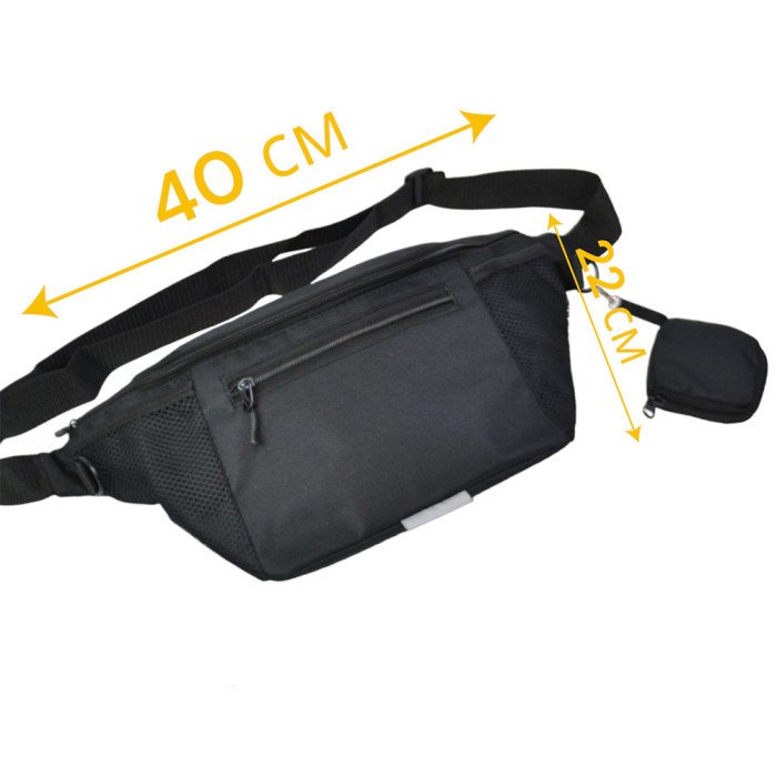 Якісна велика сумка - бананка на 8 кишень, чоловіча жіноча поясна сумка, чорна з тканини