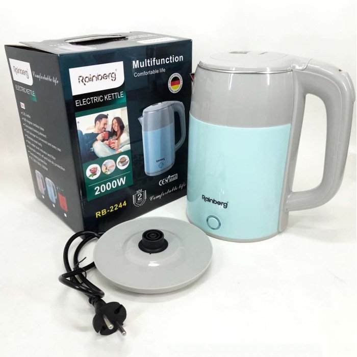 Електрочайник дисковий Rainberg RB-2244 2000 Вт 2л, стильний електричний чайник. Колір: блакитний