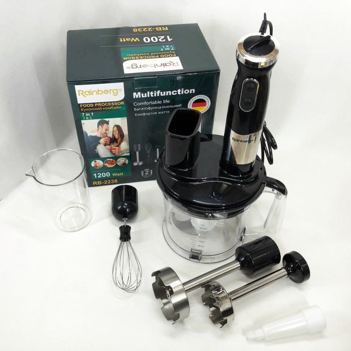 Багатофункціональний занурювальний мульти блендер 4в1 Rainberg RB-2238 подрібнювач 1200 Вт, потужний