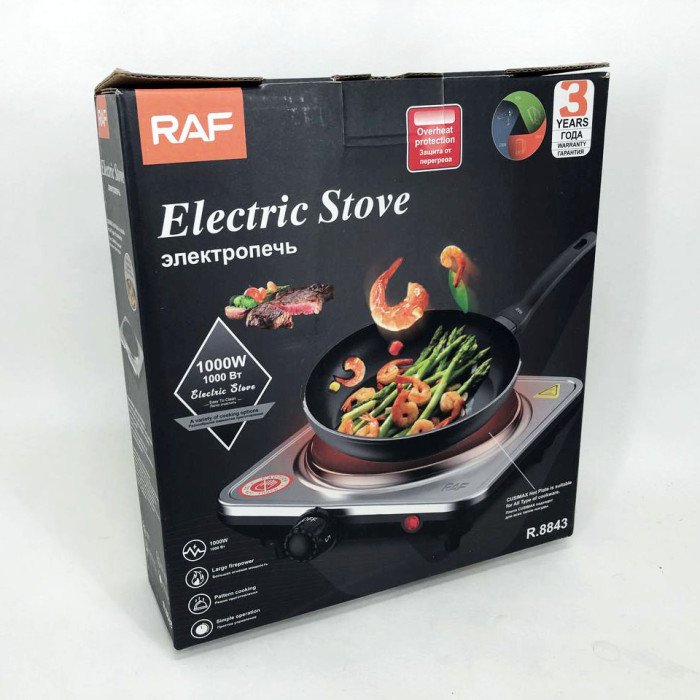 Електроплита на 1 конфорку RAF-8843 1000 Вт із нержавіючої сталі дискова, міні електроплита