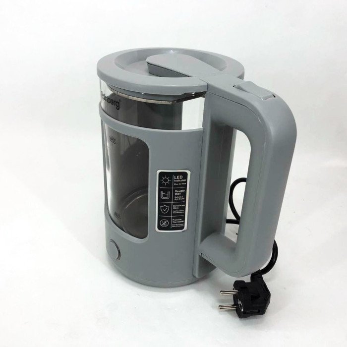 Електрочайник Rainberg RB-2220 скляний дисковий прозорий. Чайник із підсвічуванням 2200W. Колір: сірий