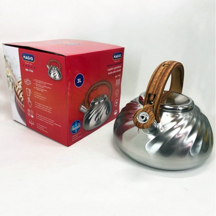 Чайник Magio MG-1194 3 л зі свистком, чайник зі свистком для індукційної плити, чайник газовий