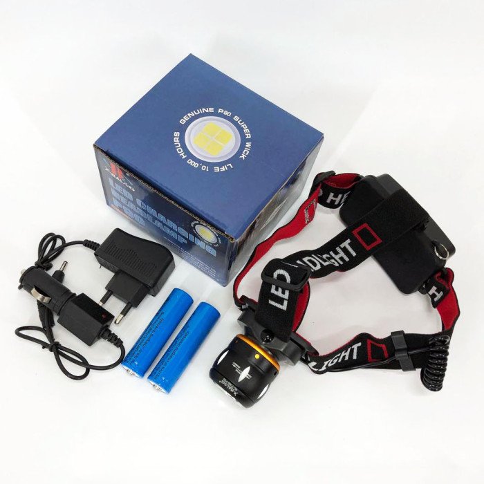 Ліхтар налобний світлодіодний водонепроникний з 2 акумуляторами Bailong BL-T06B-P90, головний ліхтарик