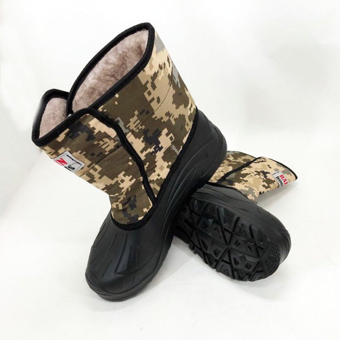 Чоботи чоловічі утеплені. Розмір 41, чоботи гумові зимовий утеплювач. Колір: жовтий піксель