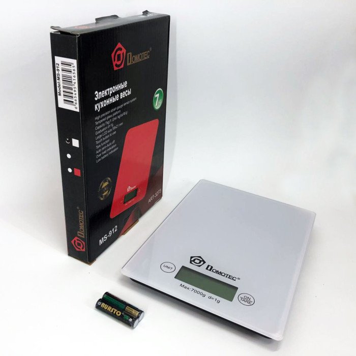 Ваги кухонні DOMOTEC MS-912 Glass, електричні кухонні ваги, точні кухонні ваги. Колір: білий