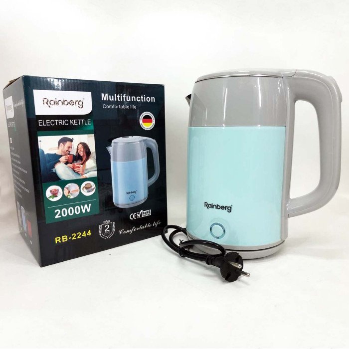 Електрочайник дисковий Rainberg RB-2244 2000 Вт 2л, стильний електричний чайник. Колір: блакитний