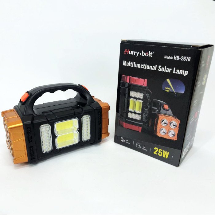 Переносний світлодіодний ліхтар-повербанк на сонячній батареї HB-2678 25W+2COB. Колір: помаранчевий
