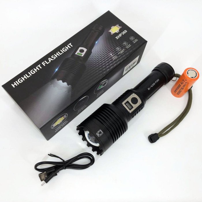 Ліхтарик Bailong BL-G200-P360, 5 режимів, Zoom, алюмінієвий корпус, режим павербанку, ліхтар ручний потужний