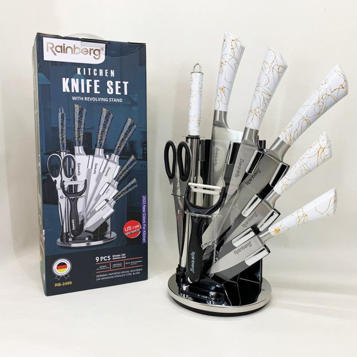 Набір кухонних ножів Rainberg RB-2499 8 предметів на підставці, що обертається White