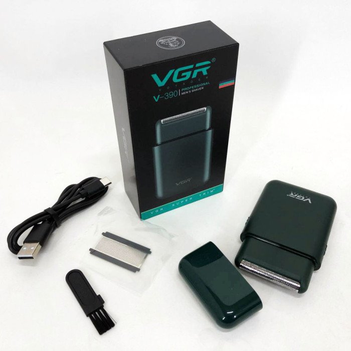 Акумуляторна чоловіча міні електробритва VGR V-390 для гоління бороди та вусів шейвер. Колір: зелений