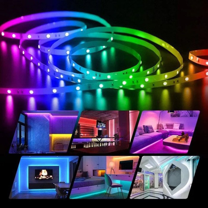 Світлодіодна стрічка SMD 5050 RGB LED 5 м IP65 з bluetooth контролем. підключення 220V