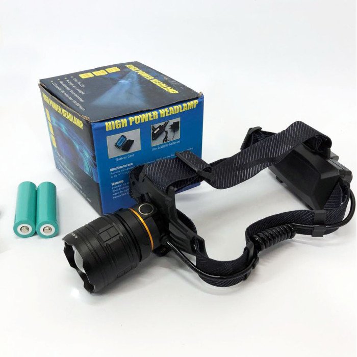 Ліхтар налобний потужний Bailong BL-8075-2-GT100, 3 режими, Zoom, алюміній, акумулятор 2*18650, USB кабель