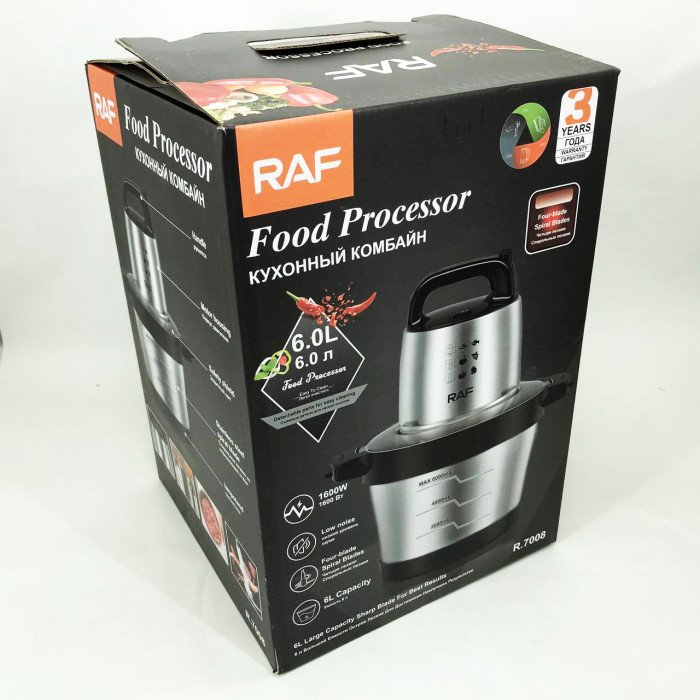 Кухонний блендер подрібнювач RAF R.7008 6 л 600 Вт, Потужний подрібнювач з чашею нержавіюча сталь