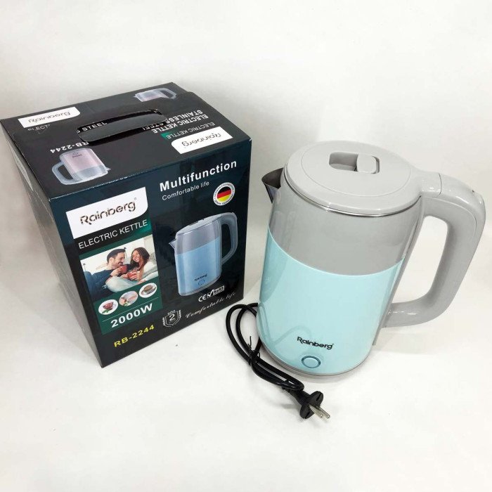Електрочайник дисковий Rainberg RB-2244 2000 Вт 2л, стильний електричний чайник. Колір: блакитний