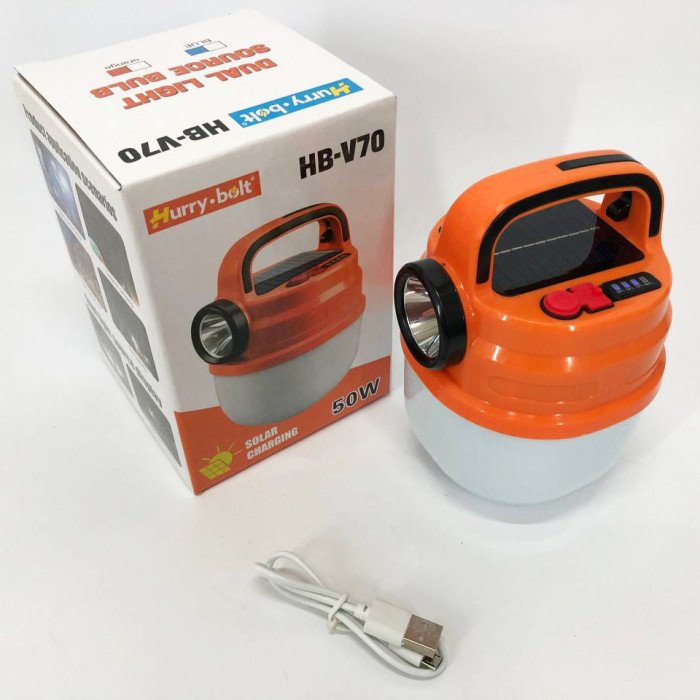 Підвісний ліхтар світильник LED з гачком для кемпінгу, ліхтариком та сонячною панеллю. Колір: помаранчевий