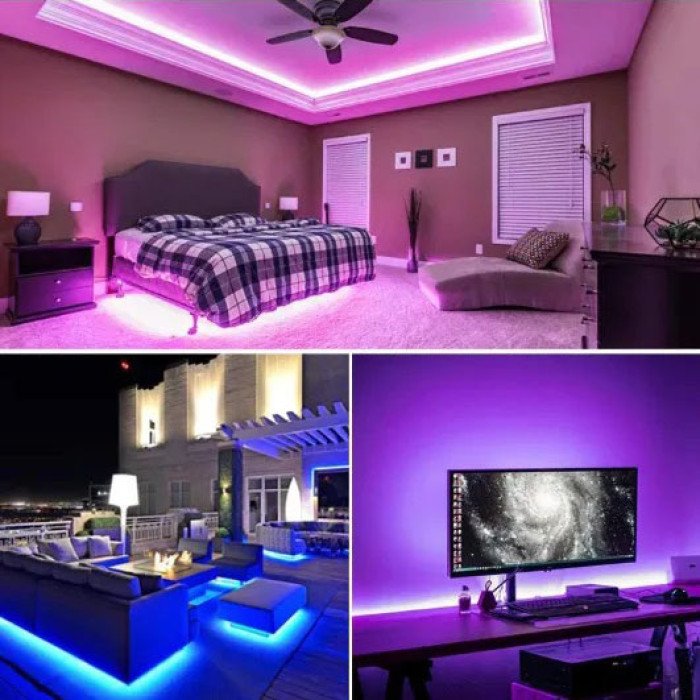 Світлодіодна стрічка SMD 5050 RGB LED 5 м IP65 з пультом та блоком живлення 220v, 5м, Стрічка світлодіодна 5050