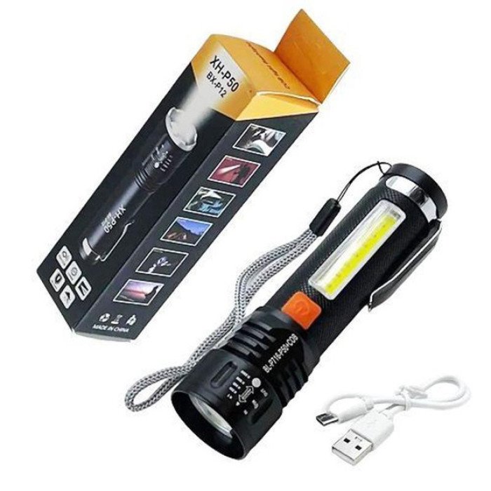 Ліхтар акумуляторний Bailong BL-P716-P50+COB white+red, Портативний світлодіодний ліхтар із зарядкою