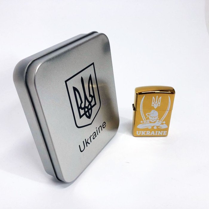 Дугова електроімпульсна запальничка USB Україна (металева коробка) HL-449. Колір: золотий