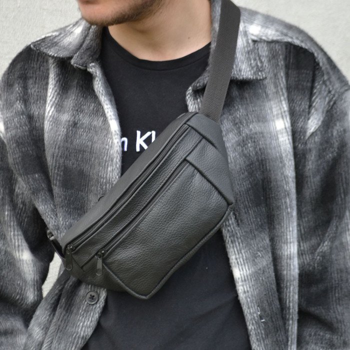 Чоловіча бананка з натуральної шкіри, Бананка для чоловіків, Бананка напоясна сумка, бананка містка