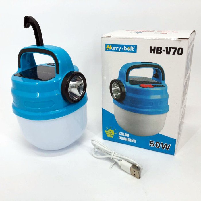 Підвісний ліхтар світильник LED з гачком для кемпінгу, ліхтариком та сонячною панеллю. Колір: синій