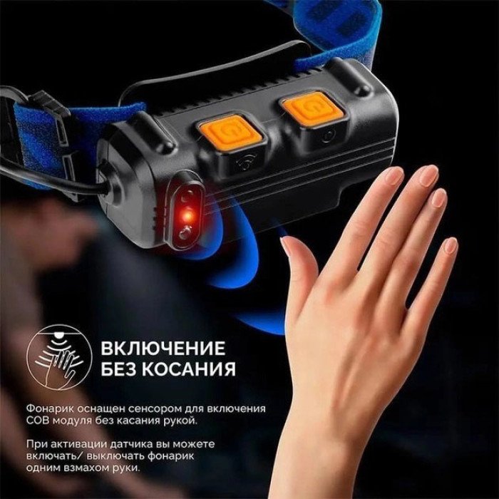 Ліхтар налобний акумуляторний BL-W691-2COB (white/red/RGB) з датчиком руху, потужний ліхтар налобний